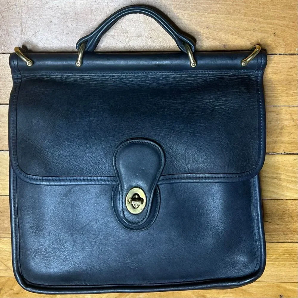 Coach, Willis Vintage Messenger Handbag Solid Black Serial Number X8D-9927
